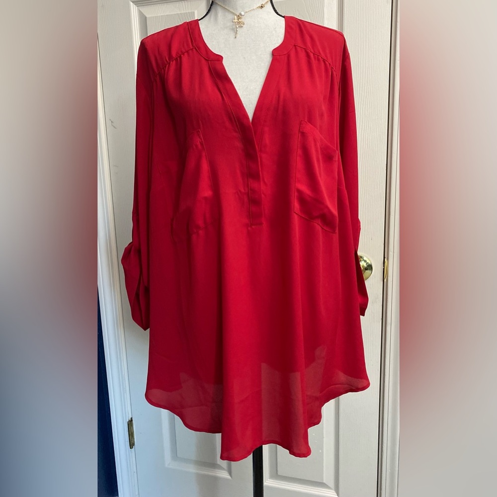 Torrid Red Oversized Blouse with Mandarin Collar